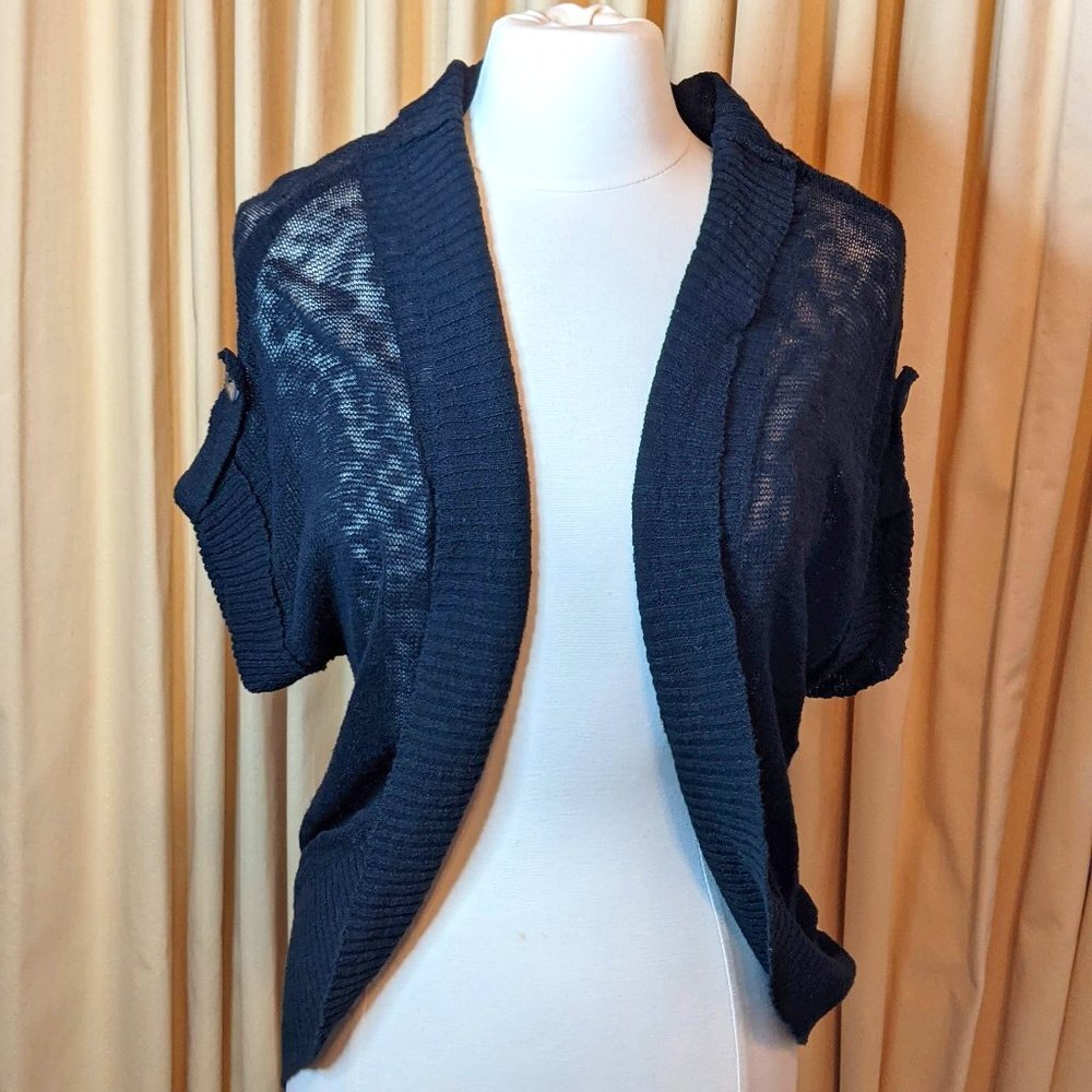 Mustard Seed Black Open Front Short Sleeve Cardigan, Medium
